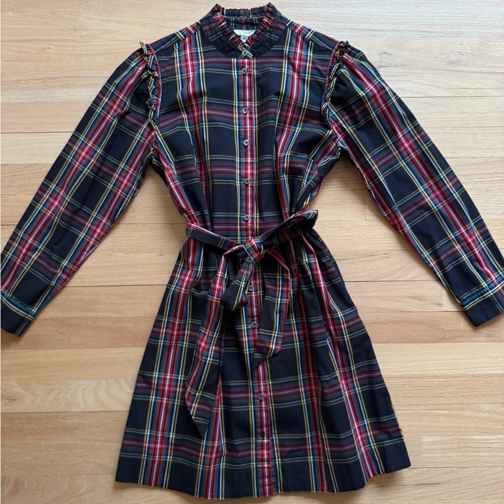 J Crew Factory Plaid Long Sleeve Dress with Belt